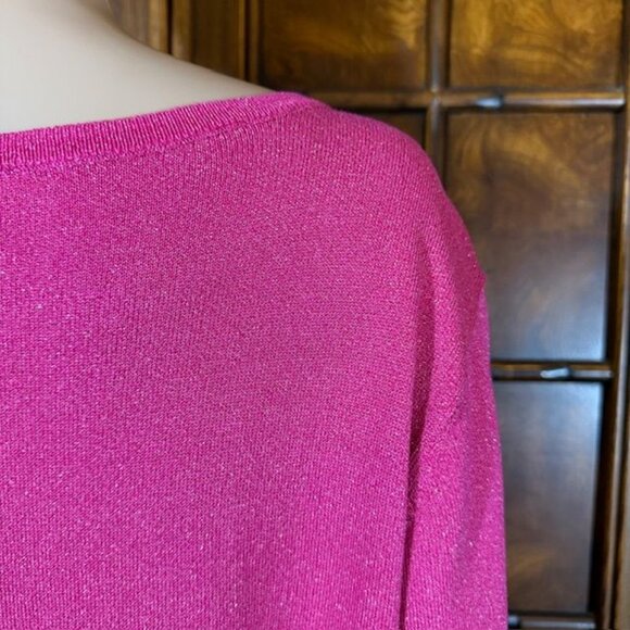 Chico's Pink Sweeping Crew Neck Shimmer Lightweight Sweater - Picture 10 of 14